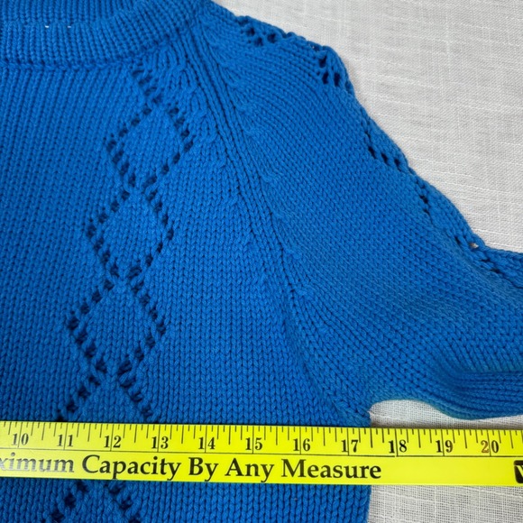 VTG Westarknits Women M Blue Diamond Hand Loomed Knit Sweater Acrylic Nautical - Picture 7 of 10